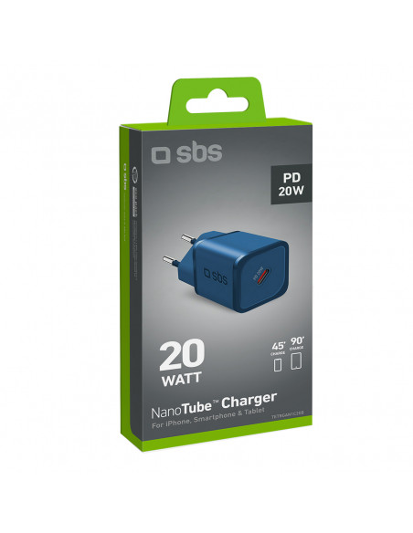 
GaN sieninis įkroviklis su maitinimo šaltiniu, 20 W – mėlynas
