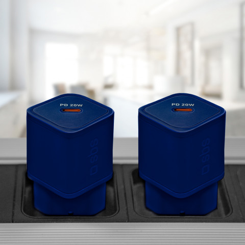 
GaN sieninis įkroviklis su maitinimo šaltiniu, 20 W – mėlynas
