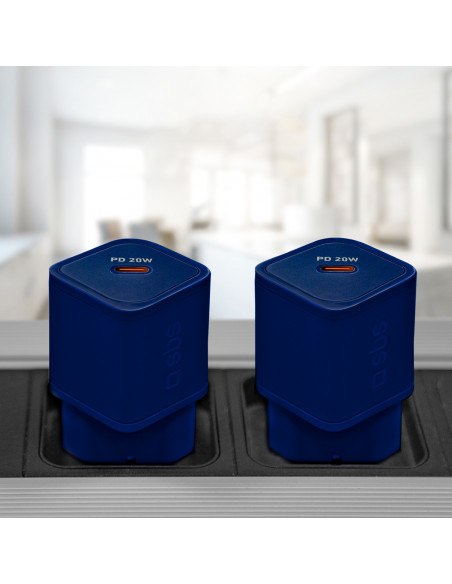 
GaN sieninis įkroviklis su maitinimo šaltiniu, 20 W – mėlynas
