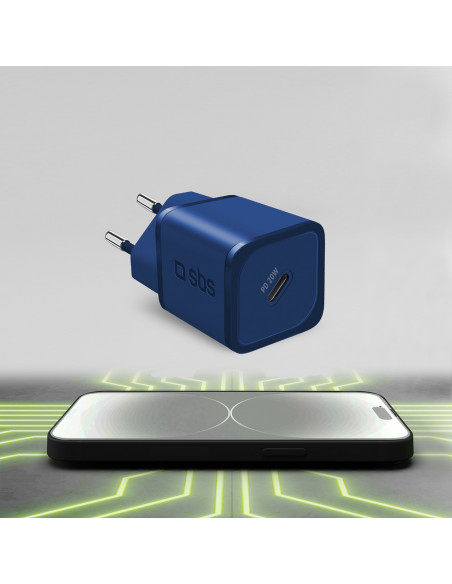 
GaN sieninis įkroviklis su maitinimo šaltiniu, 20 W – mėlynas
