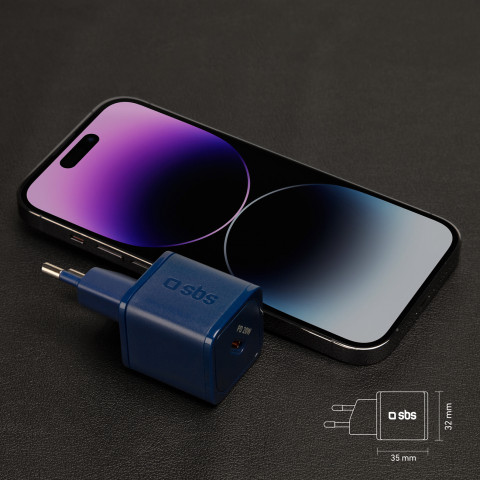 
GaN sieninis įkroviklis su maitinimo šaltiniu, 20 W – mėlynas
