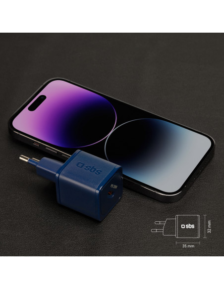 
GaN sieninis įkroviklis su maitinimo šaltiniu, 20 W – mėlynas
