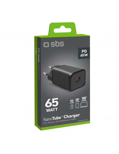 
„GaN“ sieninis įkroviklis su maitinimo šaltiniu 65 W – juodas
