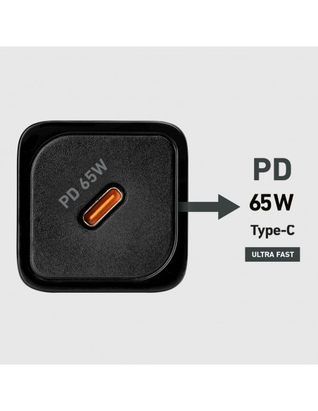 
„GaN“ sieninis įkroviklis su maitinimo šaltiniu 65 W – juodas
