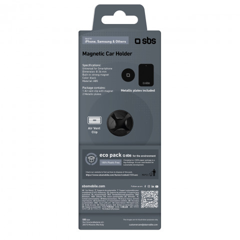 
Magnetinis automobilinis išmaniųjų telefonų laikiklis, 36 mm skersmens, skirtas oro išleidimo angai - juodas

