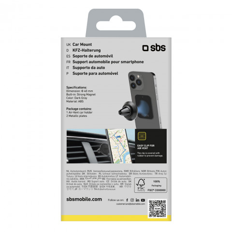 
Magnetinis automobilinis išmaniųjų telefonų laikiklis, 40 mm skersmens, skirtas oro išleidimo angai - juodas
