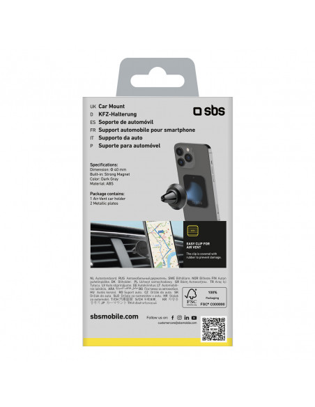 
Magnetinis automobilinis išmaniųjų telefonų laikiklis, 40 mm skersmens, skirtas oro išleidimo angai - juodas
