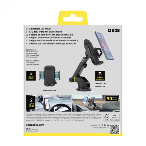 
Teleskopinis automobilio išmaniojo telefono laikiklis su siurbtuku – juodas
