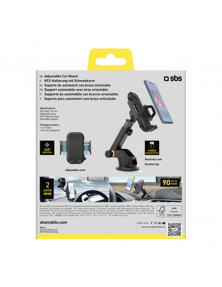 
Teleskopinis automobilio išmaniojo telefono laikiklis su siurbtuku – juodas
