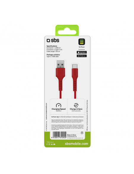 
USB-A - USB-C laidas 1,5 m - raudonas
