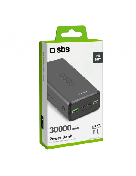 
Nešiojamoji baterija 30000 mAh USB-C USB-A - juoda
