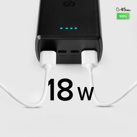 
Nešiojamoji baterija 30000 mAh USB-C USB-A - juoda
