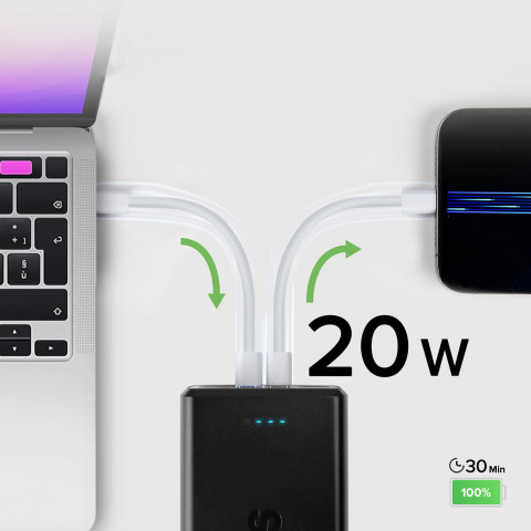 
Nešiojamoji baterija 30000 mAh USB-C USB-A - juoda
