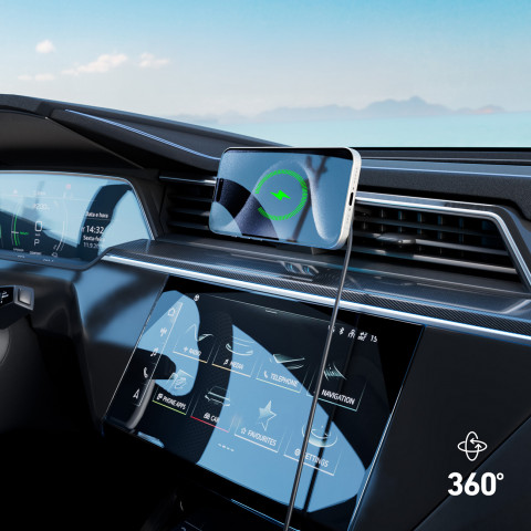 
Automobilinis išmaniojo telefono laikiklis su indukciniu įkrovikliu aušinimo grotelėms - juodas
