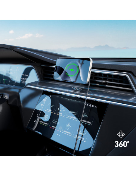 
Automobilinis išmaniojo telefono laikiklis su indukciniu įkrovikliu aušinimo grotelėms - juodas
