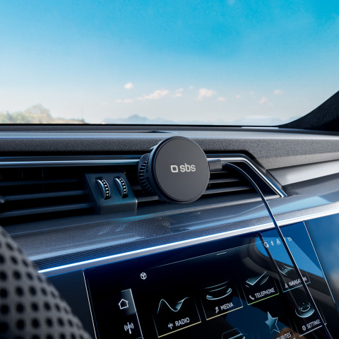 
Automobilinis išmaniojo telefono laikiklis su indukciniu įkrovikliu aušinimo grotelėms - juodas
