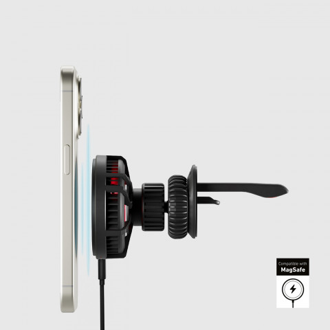 
Automobilinis išmaniojo telefono laikiklis su indukciniu įkrovikliu aušinimo grotelėms - juodas
