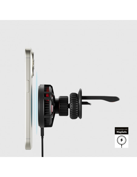 
Automobilinis išmaniojo telefono laikiklis su indukciniu įkrovikliu aušinimo grotelėms - juodas
