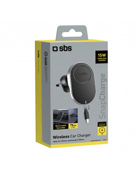 
Išmaniojo telefono laikiklis su belaidžiu įkrovikliu ir ištraukiamu „MagSafe“ laidu – juodas
