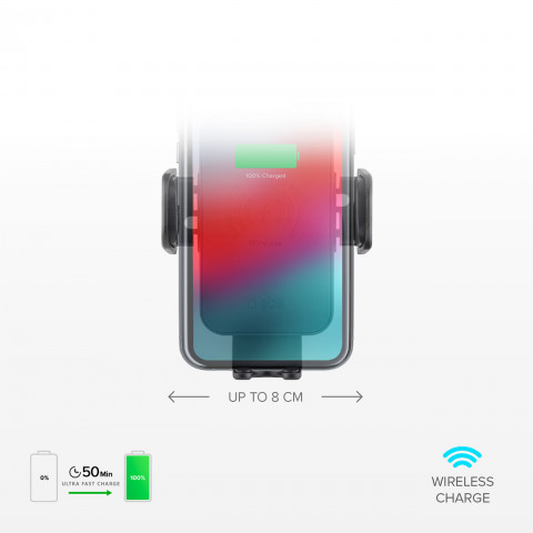 
Automobilinis išmaniojo telefono laikiklis su belaidžiu įkrovikliu, skirtas oro išleidimo angai – juodas
