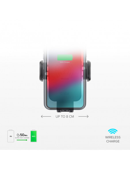 
Automobilinis išmaniojo telefono laikiklis su belaidžiu įkrovikliu, skirtas oro išleidimo angai – juodas
