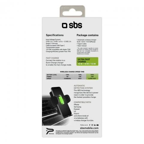 
Automobilinis išmaniojo telefono laikiklis su belaidžiu įkrovikliu, skirtas oro išleidimo angai – juodas
