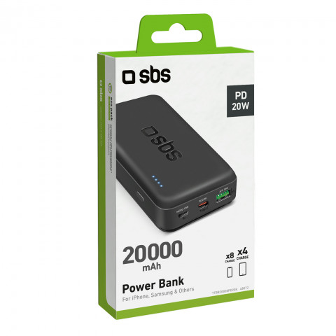 
Nešiojamoji baterija 20000 mAh PD USB-C USB-A Micro USB 20W – juoda
