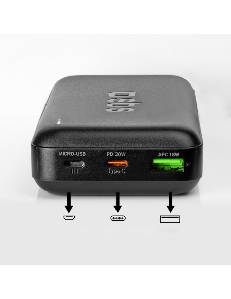 
Nešiojamoji baterija 20000 mAh PD USB-C USB-A Micro USB 20W – juoda
