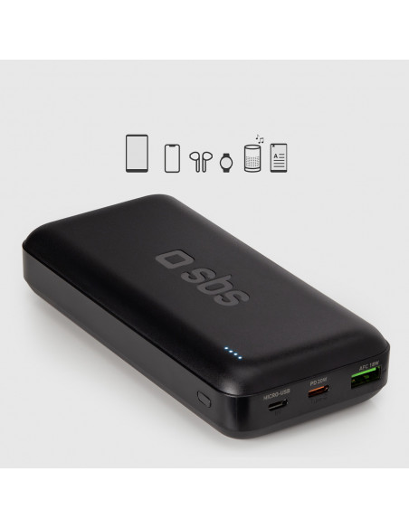 
Nešiojamoji baterija 20000 mAh PD USB-C USB-A Micro USB 20W – juoda
