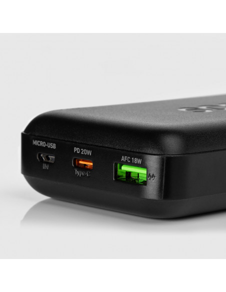 
Nešiojamoji baterija 20000 mAh PD USB-C USB-A Micro USB 20W – juoda
