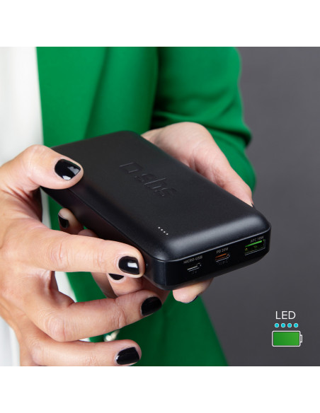 
Nešiojamoji baterija 20000 mAh PD USB-C USB-A Micro USB 20W – juoda
