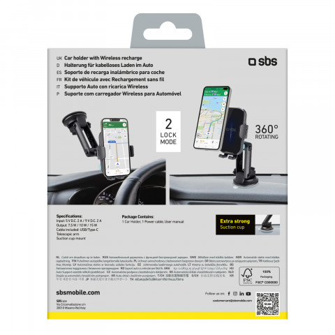 
Automobilinis laikiklis su 15 W belaidžiu įkrovikliu - juodas
