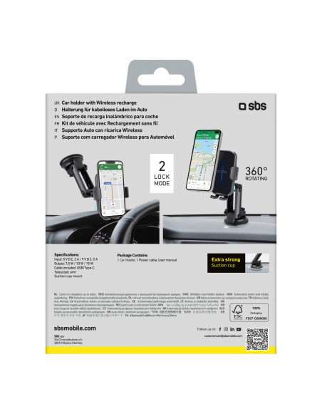 
Automobilinis laikiklis su 15 W belaidžiu įkrovikliu - juodas
