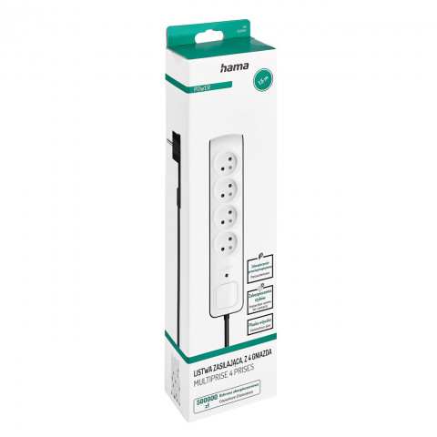 
Apsauginė juostelė nuo viršįtampių, 4 lizdai, 1,5 m, balta
