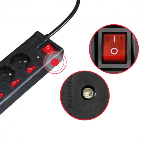 
Apsauginė juostelė su jungikliais, 6 lizdai, 1,4 m - juoda
