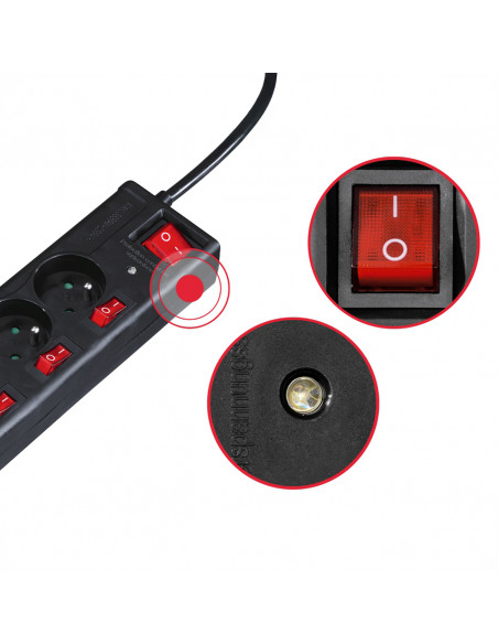 
Apsauginė juostelė su jungikliais, 6 lizdai, 1,4 m - juoda
