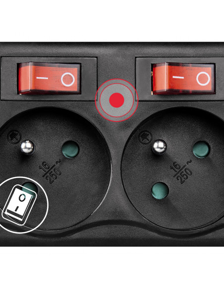 
Apsauginė juostelė su jungikliais, 6 lizdai, 1,4 m - juoda
