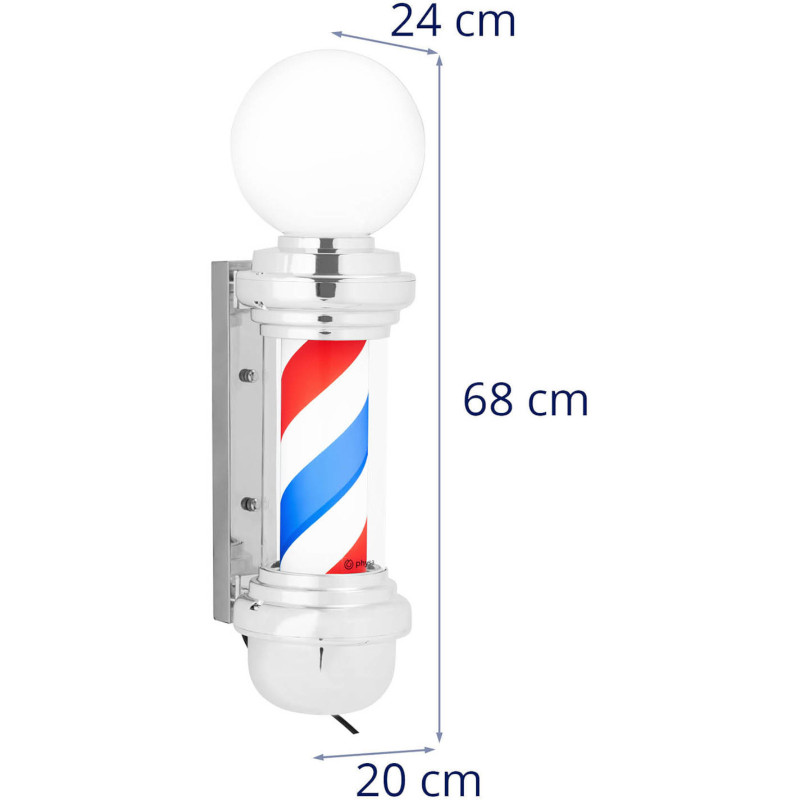 Apšviestas kirpyklos stulpas, sukamasis laukas, 28 cm - sidabrinis