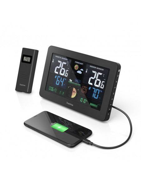 
Hama Premium meteorologinė stotelė su spalvotu USB ekranu - juoda
