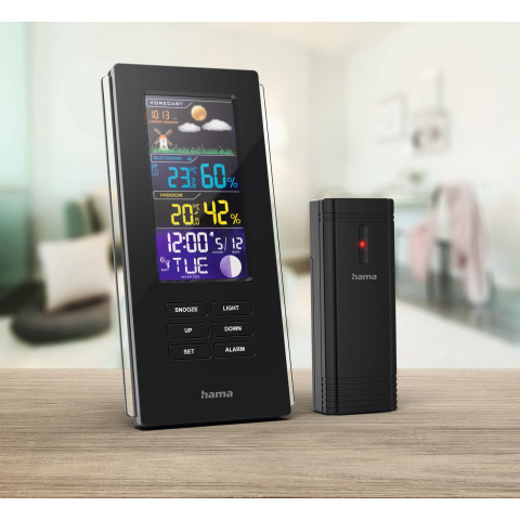 
„Hama Color Edge“ meteorologinė stotelė, termometras, higrometras, mėnulio fazė, laikrodis-radijas - juodas
