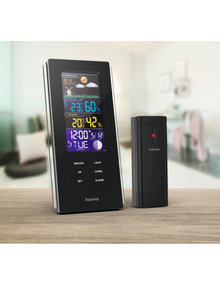 
„Hama Color Edge“ meteorologinė stotelė, termometras, higrometras, mėnulio fazė, laikrodis-radijas - juodas
