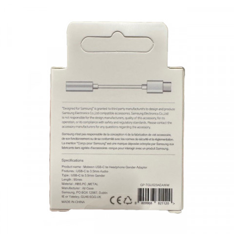 
„Samsung DAC USB-C“ ausinių adapteris – 3,5 mm mini lizdas – baltas
