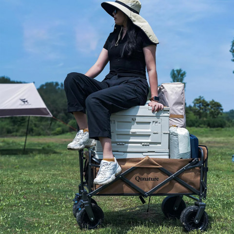 
Sulankstomas sodo vežimėlis transportavimui, dideli ratai su užraktu - rudas
