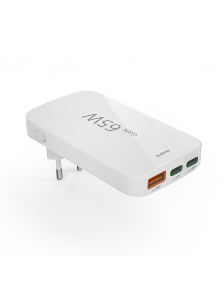 
Sulankstomas GaN USB-C USB-A 65W sieninis įkroviklis – baltas
