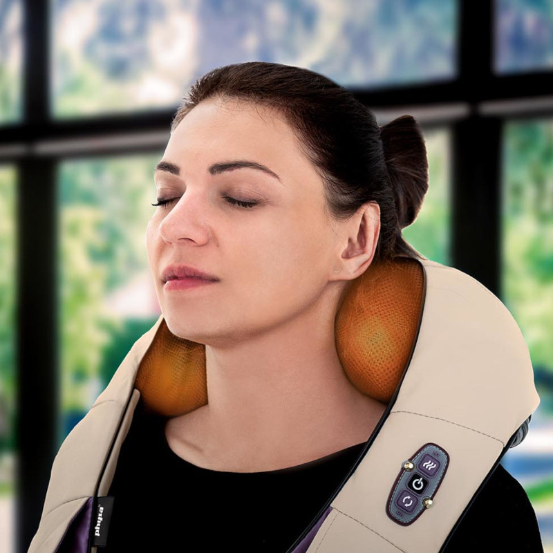 Kaklo, pečių, nugaros masažuoklis su šildymu 12V/230V smėlio spalvos