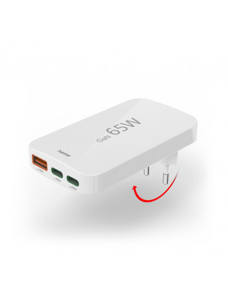 
Sulankstomas GaN USB-C USB-A 65W sieninis įkroviklis – baltas
