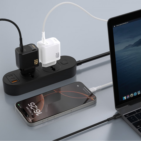 
A28 GaN USB-C 45W sieninis įkroviklis – baltas
