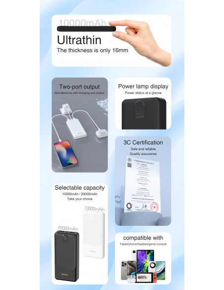 
Nešiojamoji baterija K10 10000mAh USB-A 2.4A - juoda
