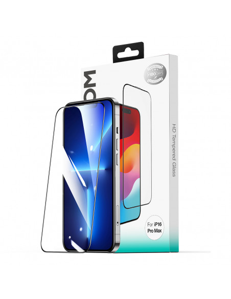 
2.5D HD grūdintas stiklas, atsparus dulkėms, su juodu rėmeliu, skirtas „iPhone 16 Pro“
