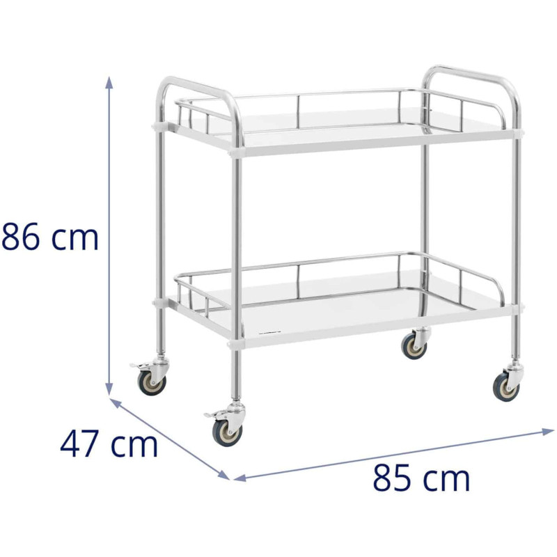Kosmetinio gydymo laboratorinis vežimėlis iš plieno 2 lentynos 85 x 47 x 86 cm 15 kg